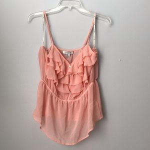 Peachy/Pink Ruffle Sheer Cami Blouse
